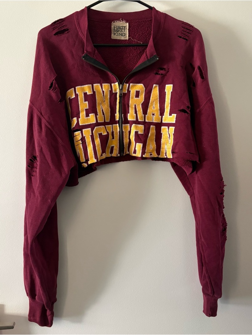 Furst of a Kind red Zip distressed Sweatshirt